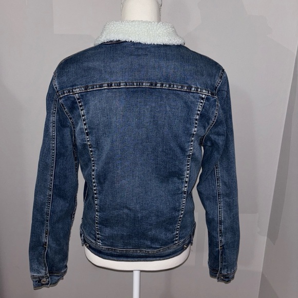 AG Adriano Goldschmied Denim Jacket Reversible Plaid Sleeves Sherpa Collar Large - Picture 2 of 16